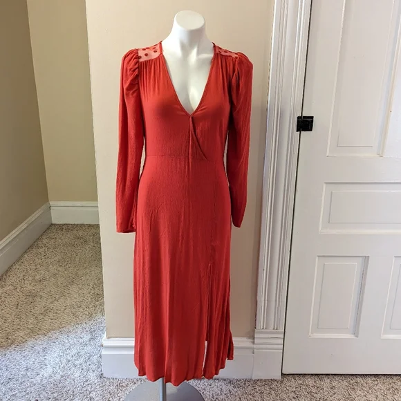 nsr orange dress NSR bright orange long sleeve midi dress size medium